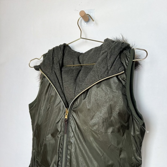 Michael Kors Womens Reversible Vest Olive Green Down Jacket Faux - Picture 2 of 8
